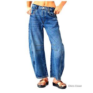Wide Leg Barrel Jeans Mid Rise Baggy Boyfriend Denim Pants